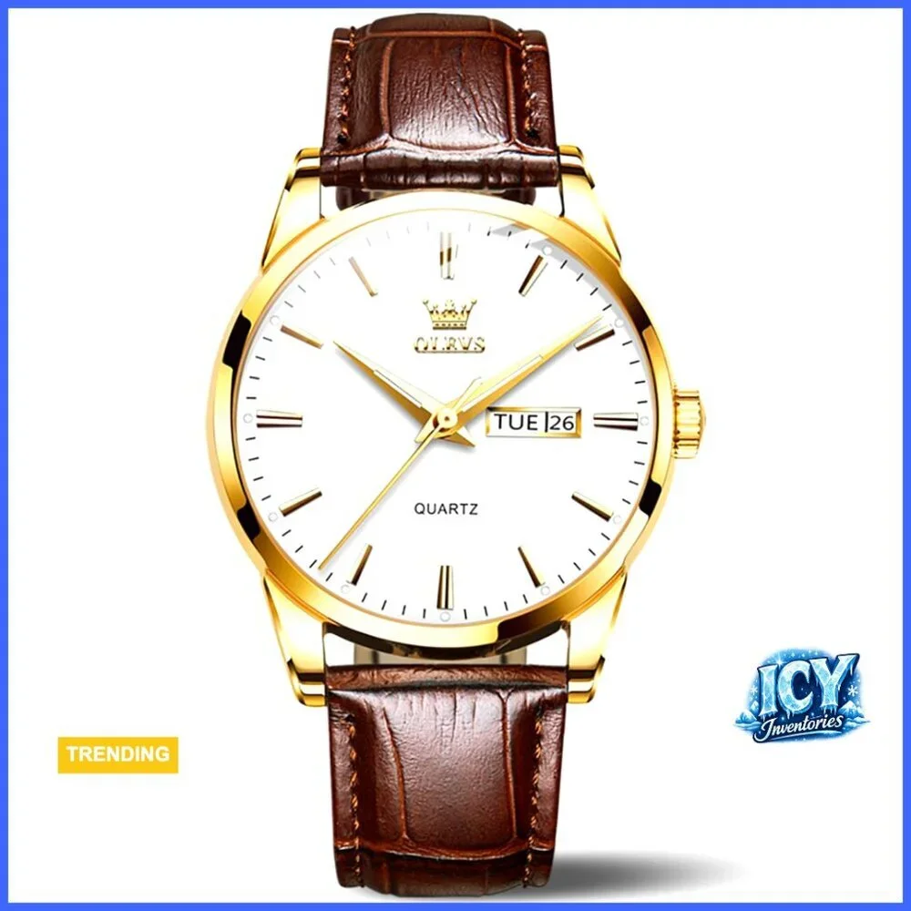 Men's Casual Leather Watch with Date Waterproof Quartz Movement